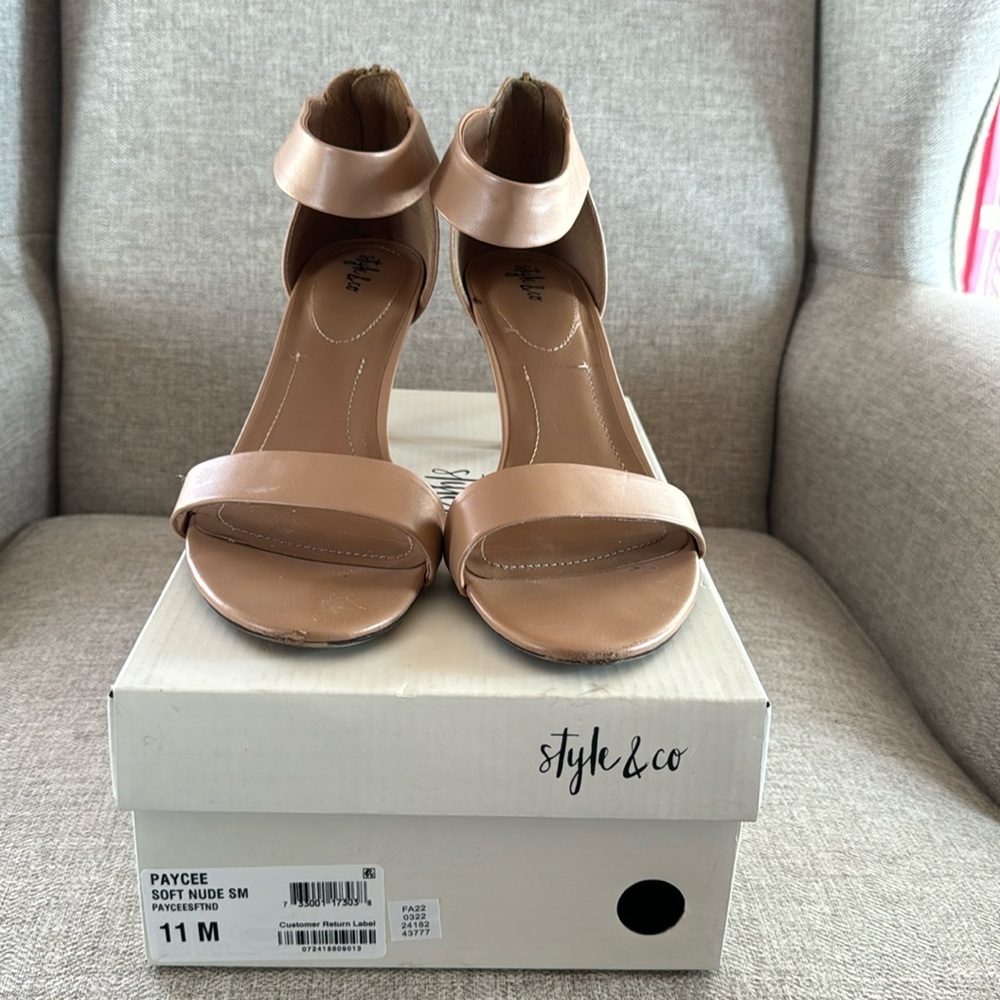 Nude ankle strap Sandal 3” heel with zipper back